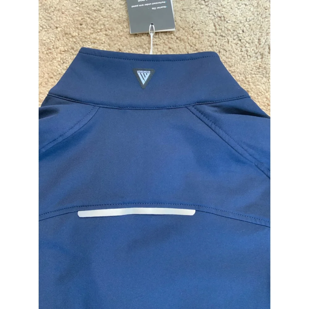 Levelwear Mens Athletic Pullover Large Navy Blue 1/4 Zip Stand Up Collar Outdoor